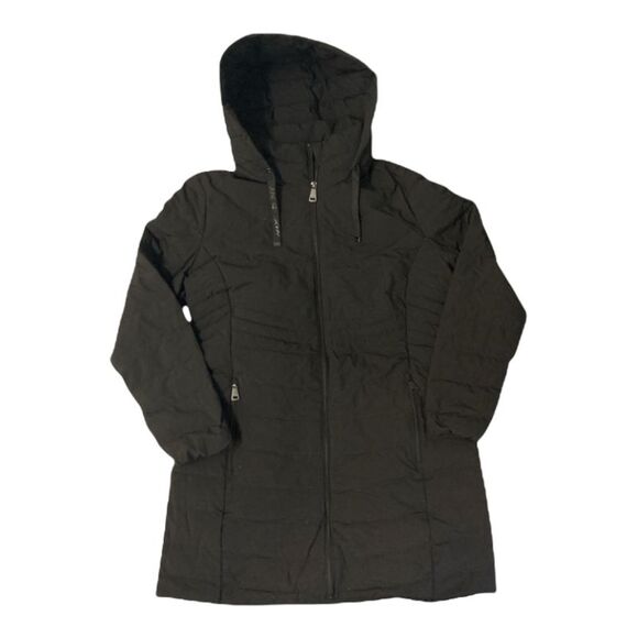 DKNY Women's Quilted Water Resistant Hooded Down Coat - Black - Picture 1 of 2